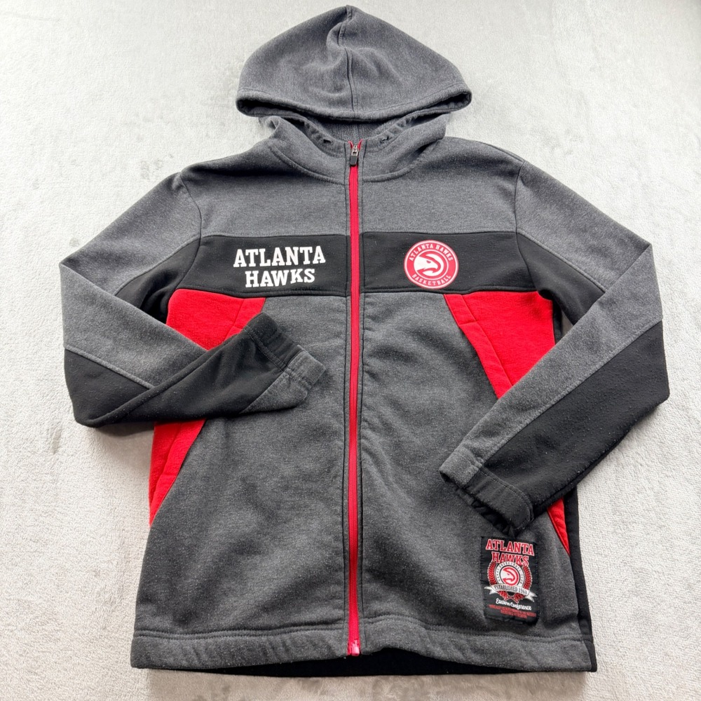 NBA Atlanta Hawks Men's Medium Full Zip Hoodie Gray Black Red Fleece Sweatshirt